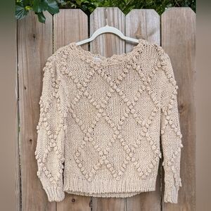 Vintage Hand Knit Chance Encounters Silk Blend Beige Chunky Knit Sweater